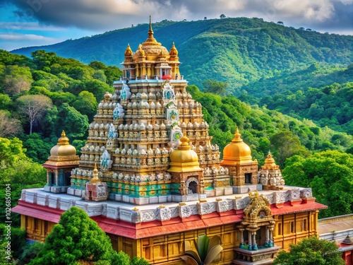 Majestic Balaji Temple in Tirupati Surrounded by Lush Greenery and Stunning Architectural Details photo