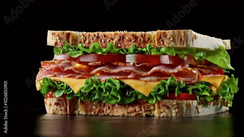 a complete sandwich, isolated on a black background