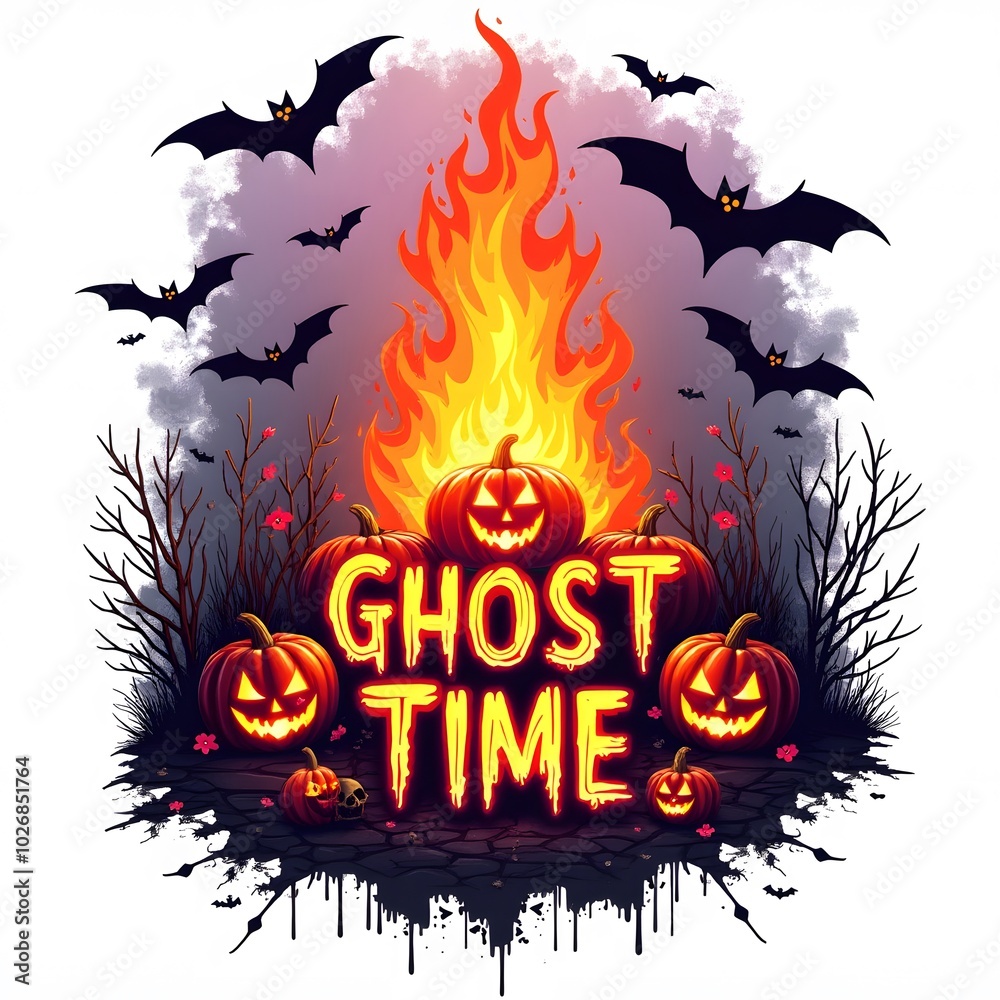 Halloween Ghost Time T-shirt Design Halloween Ghost Time T-shirt Design