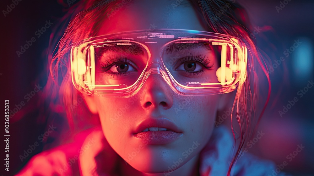 A teenage girl exploring the metaverse and blockchain technology, depicting a virtual future concept. A teenage girl exploring the metaverse and blockchain technology, depicting a virtual future concept.