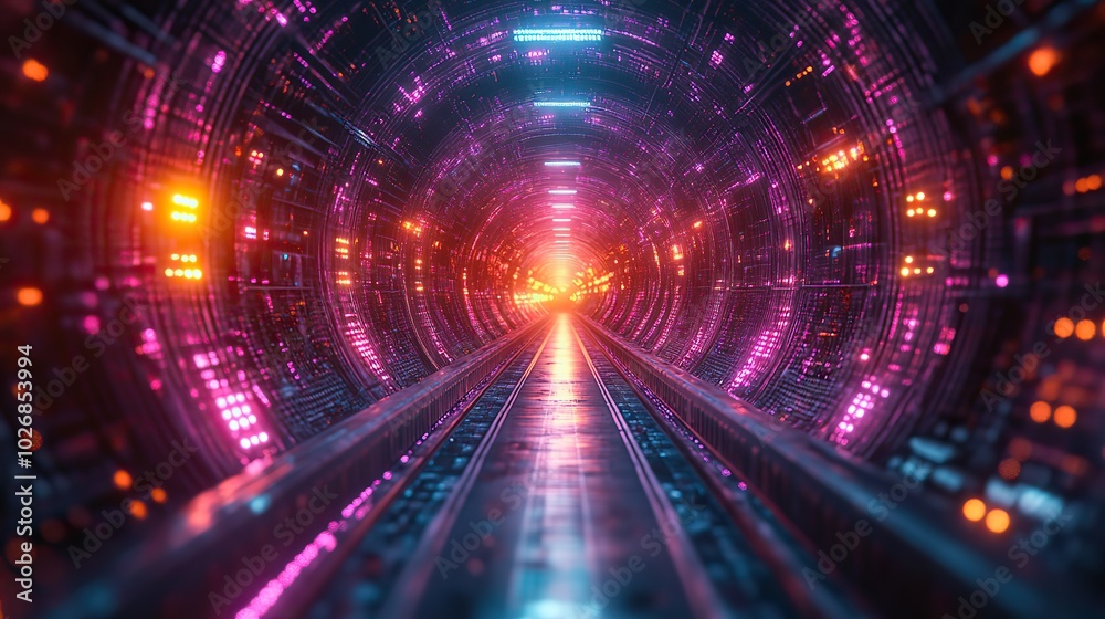 A tunnel with shiny purple technology lines creates a textured effect, illustrating the abstract art of modern digital design. A tunnel with shiny purple technology lines creates a textured effect, illustrating the abstract art of modern digital design.