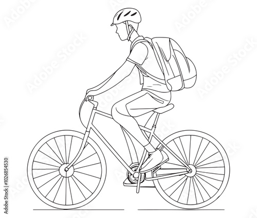 Person riding a bicycle, Bicycle delivery logistics courier, Delivery boy, Man riding bicycle line art vector