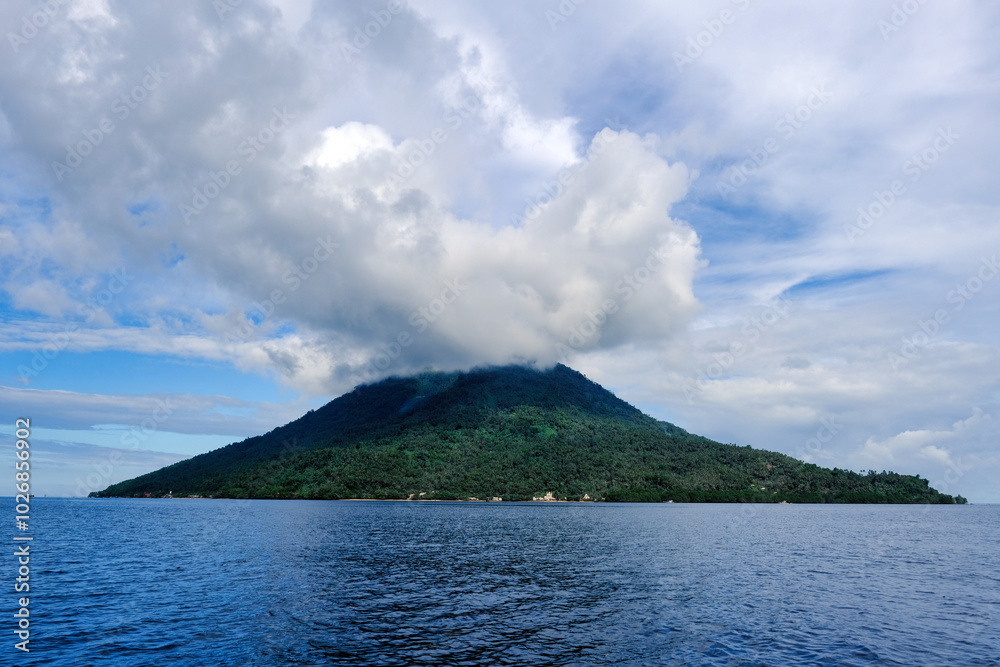 Indonesia Bunaken - View from a fishing boat to Manadotua Island Indonesia Bunaken - View from a fishing boat to Manadotua Island