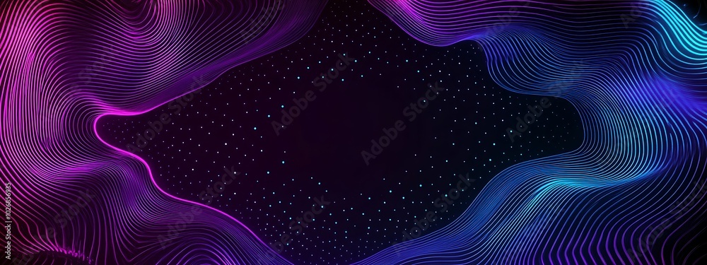 Obraz premium Abstract background with glowing blue and purple waves on a dark background.