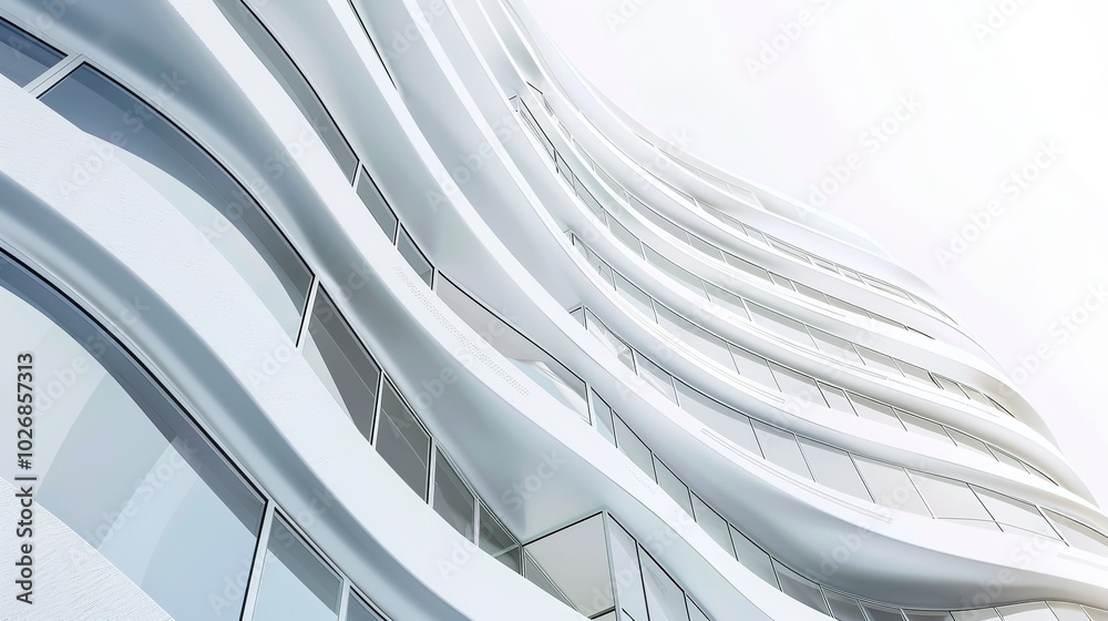 Obraz premium White Curved Building Background - a striking and modern architectural visual. The 3D design of the white building creates a fluid and engaging atmosphere.