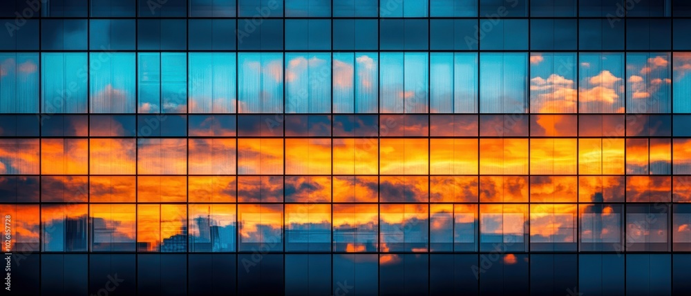 Reflection of a colorful sunset in modern glass building, showcasing vibrant colors and contemporary design. Reflection of a colorful sunset in modern glass building, showcasing vibrant colors and contemporary design.