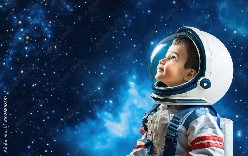 Boy Dressed as Astronaut Looking at the Stars Boy Dressed as Astronaut Looking at the Stars
