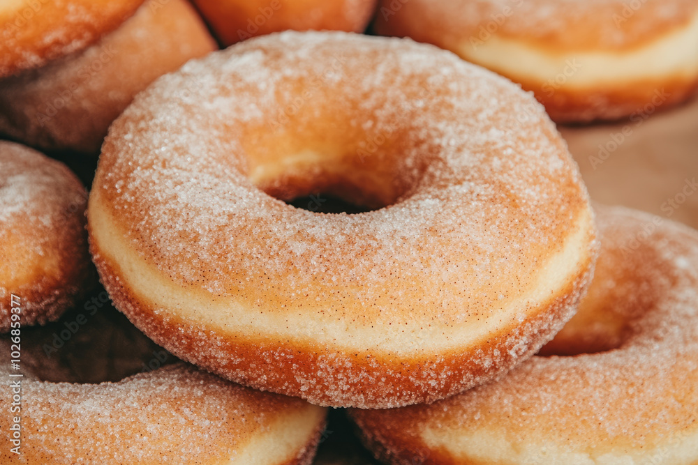 A stack of donuts with powdered sugar on top A stack of donuts with powdered sugar on top