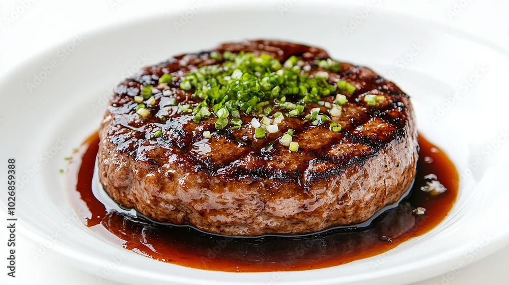 Juicy hamburger steak topped with grated daikon radish Juicy hamburger steak topped with grated daikon radish