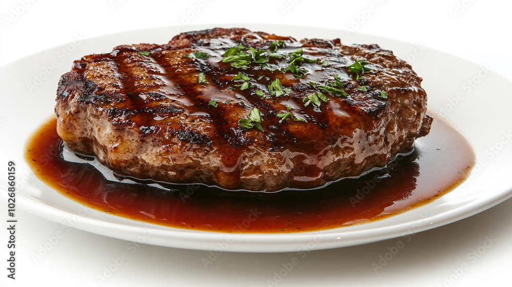 Juicy Hamburger Steak Covered in Savory Demi-Glace Juicy Hamburger Steak Covered in Savory Demi-Glace