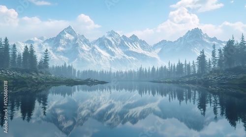 Serene Mountain Landscape with Reflection in Water