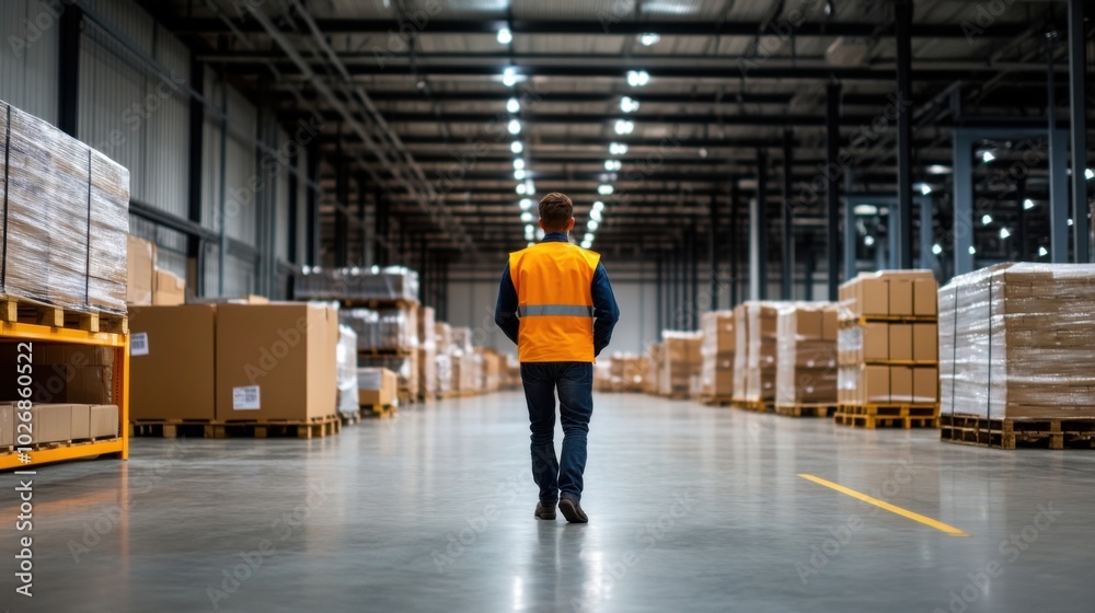 Obraz premium Worker in Warehouse with Cold Storage Area
