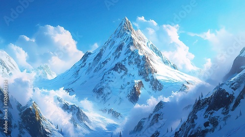 Majestic Snow-Capped Mountain Under Clear Blue Sky