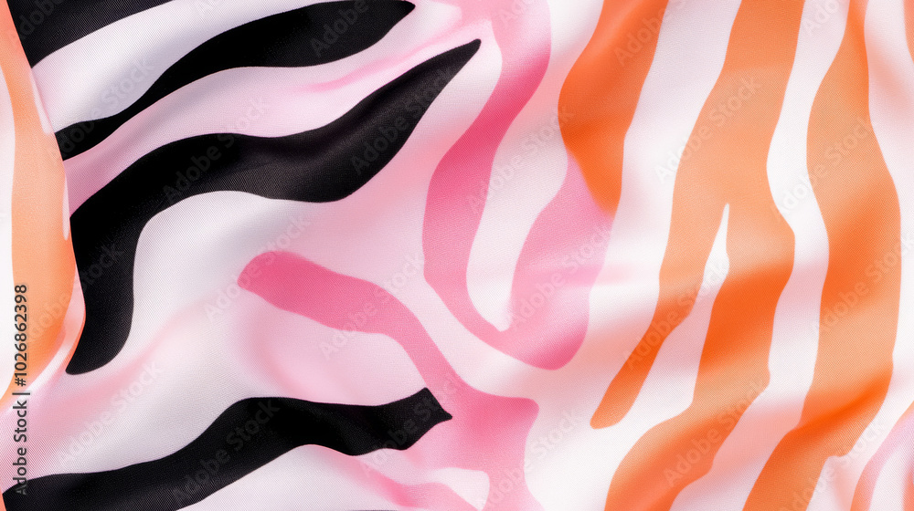 3D zebra print seamless patchwork pattern in peach pink orange black and white silk fabric paint. fashion trendy background for fabric design wallpaper 3D zebra print seamless patchwork pattern in peach pink orange black and white silk fabric paint. fashion trendy background for fabric design wallpaper