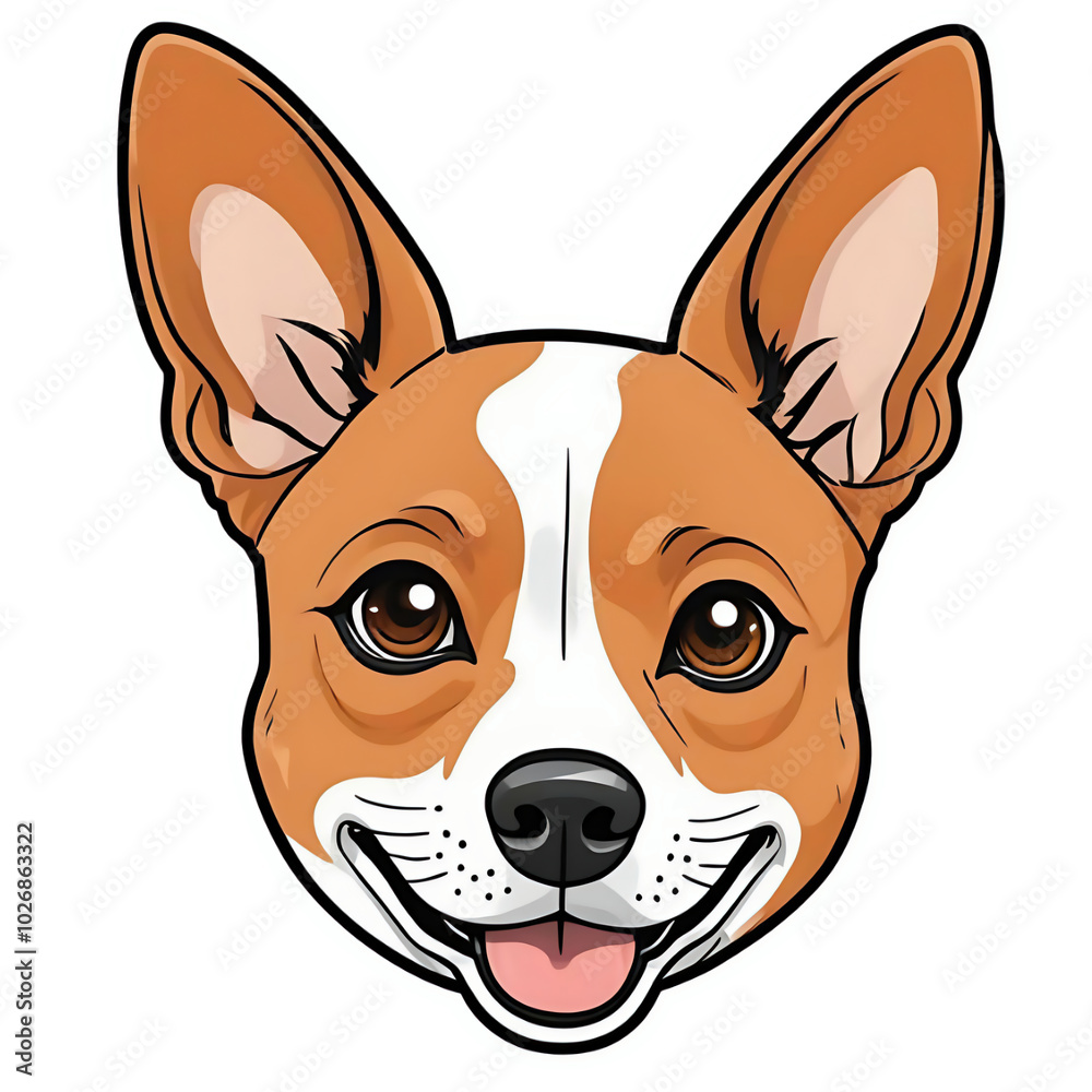 Portrait cartoon illustration of a happy basenji dog face Portrait cartoon illustration of a happy basenji dog face
