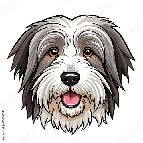 Bearded collie dog face cartoon, happy dog head clip art element design illustration