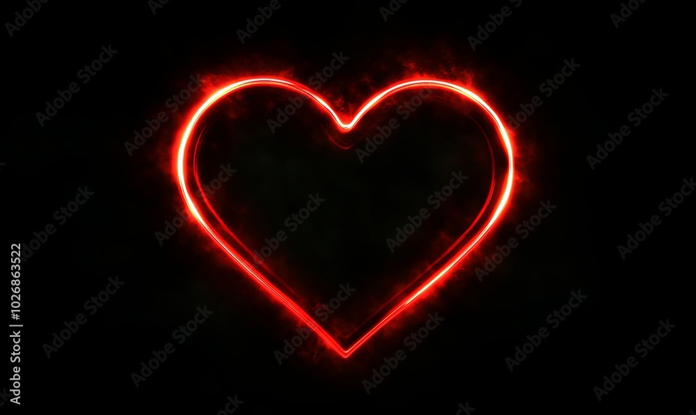 A glowing red heart shape on a black background. A glowing red heart shape on a black background.