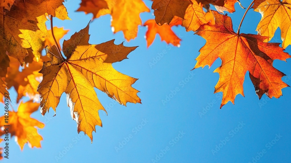 Vibrant Autumn Leaves Against Clear Blue Sky Vibrant Autumn Leaves Against Clear Blue Sky