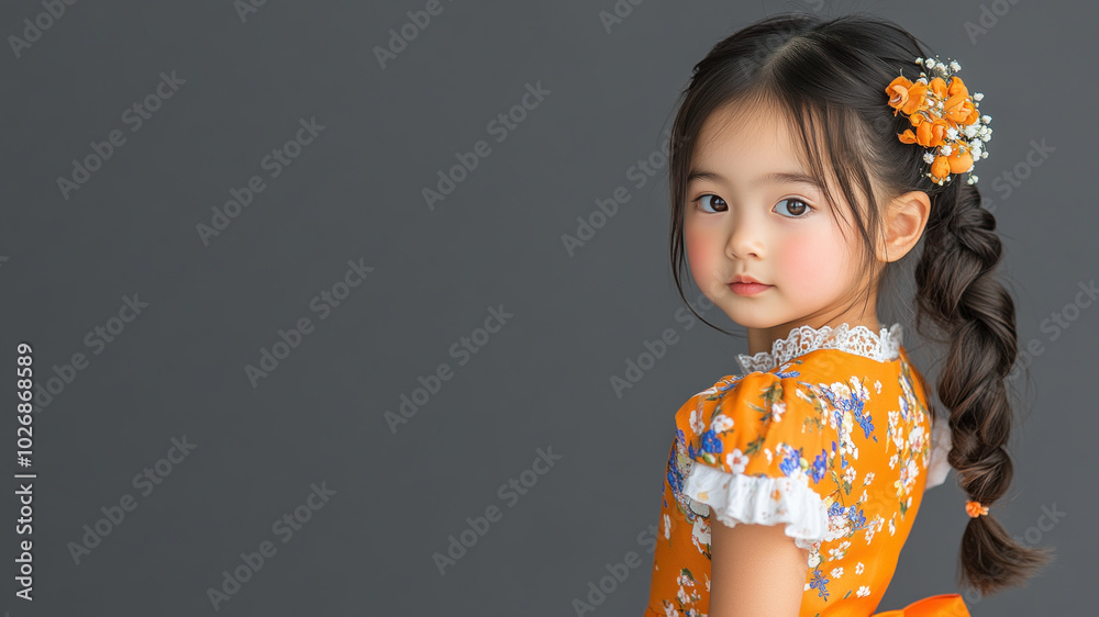 Chinese little girl wearing traditional bavarian dirndl cloth isolated Chinese little girl wearing traditional bavarian dirndl cloth isolated