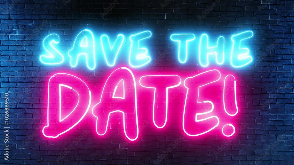Save The Date text font with light. Luminous and shimmering haze inside the letters of the text Save The Date. Save The Date neon sign. Save The Date text font with light. Luminous and shimmering haze inside the letters of the text Save The Date. Save The Date neon sign.
