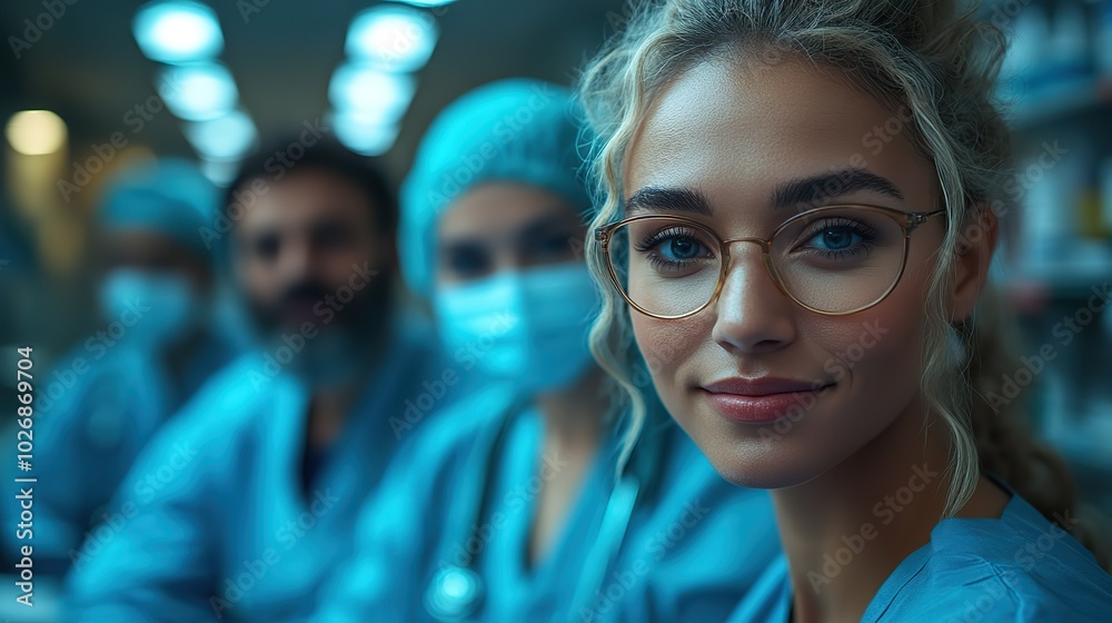 Doctors and nurses collaborate on laptops during night shifts, planning healthcare strategies and surgeries in a busy hospital environment. Doctors and nurses collaborate on laptops during night shifts, planning healthcare strategies and surgeries in a busy hospital environment.