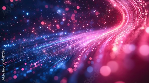 Dynamic scene of optical fibers extending from deep within a technology background, emphasizing data flow and connectivity.