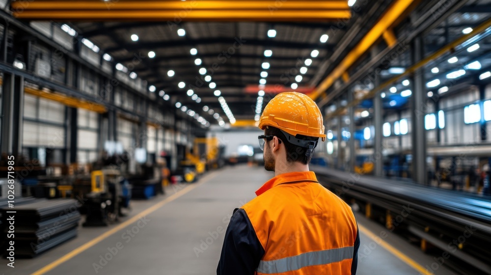 Industrial Worker Observing Large Welding Machines Industrial Worker Observing Large Welding Machines