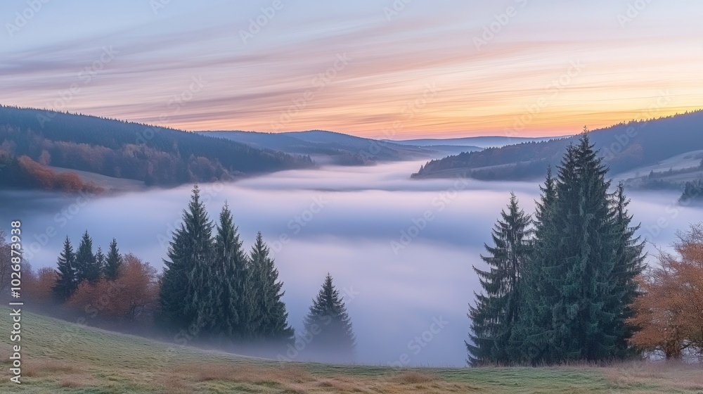 Foggy Sunrise Landscape. Foggy Sunrise Landscape.