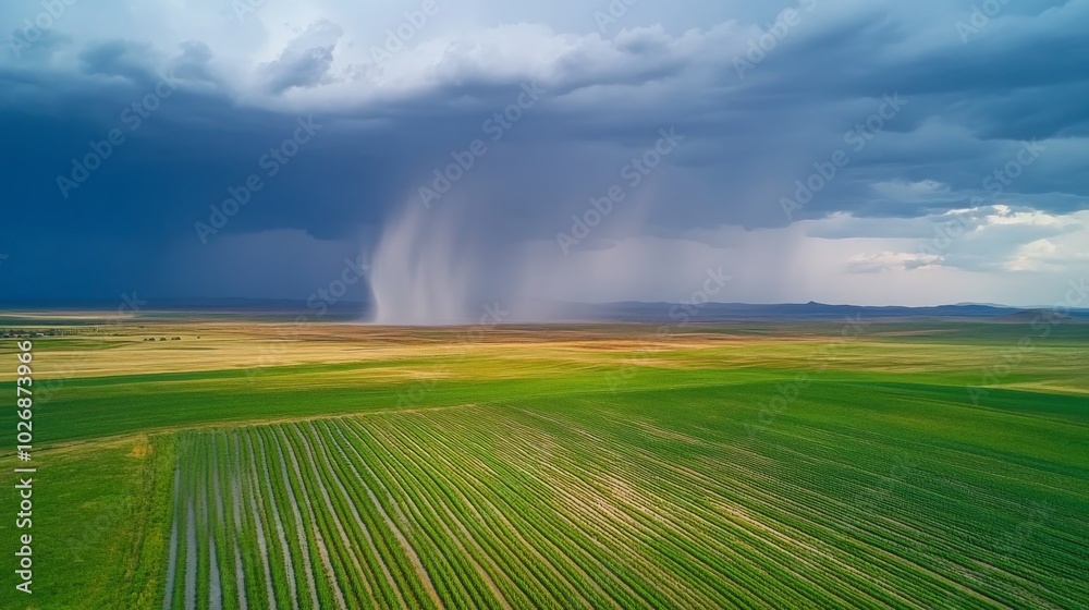 Approaching Storm Over Lush Green Agricultural Landscape Approaching Storm Over Lush Green Agricultural Landscape