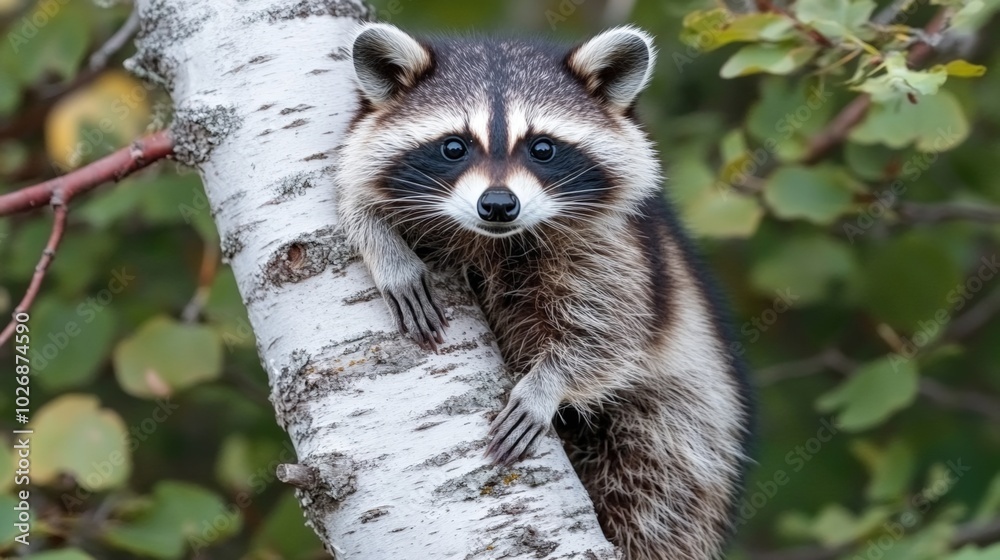 Raccoon on Birch Tree. Raccoon on Birch Tree.