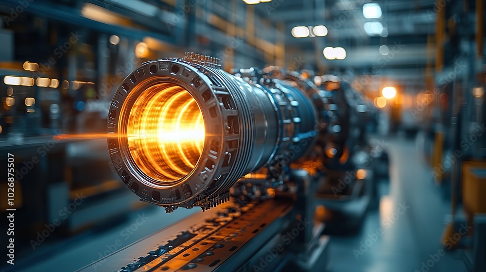 Industrial engineers develop a futuristic jet engine in a high-tech lab, emphasizing the integration of technology in scientific research. Industrial engineers develop a futuristic jet engine in a high-tech lab, emphasizing the integration of technology in scientific research.