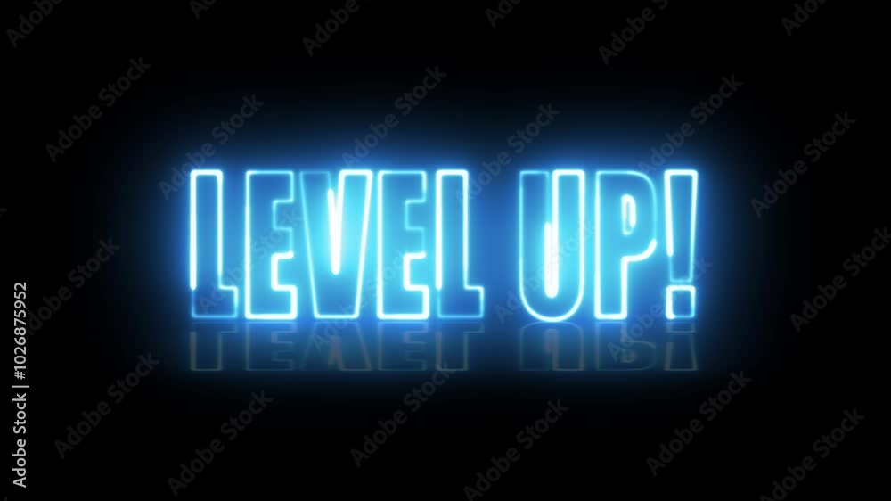 Level Up neon sign. Level Up text font with neon light. Luminous and shimmering haze inside the letters of the text Level Up. Level Up neon sign. Level Up text font with neon light. Luminous and shimmering haze inside the letters of the text Level Up.