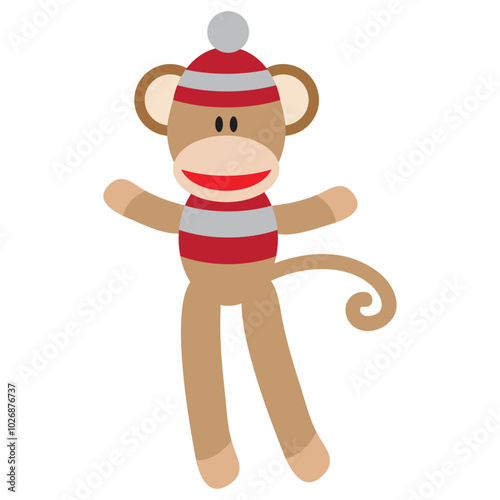 Cute and funny sock monkey vector cartoon illustration