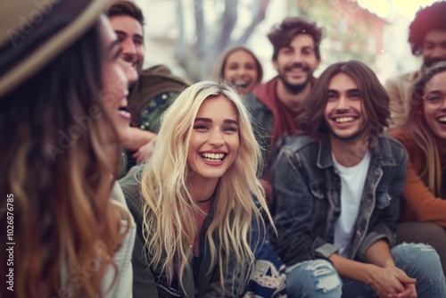 Group of friends having fun together. Group of young people having fun outdoors.