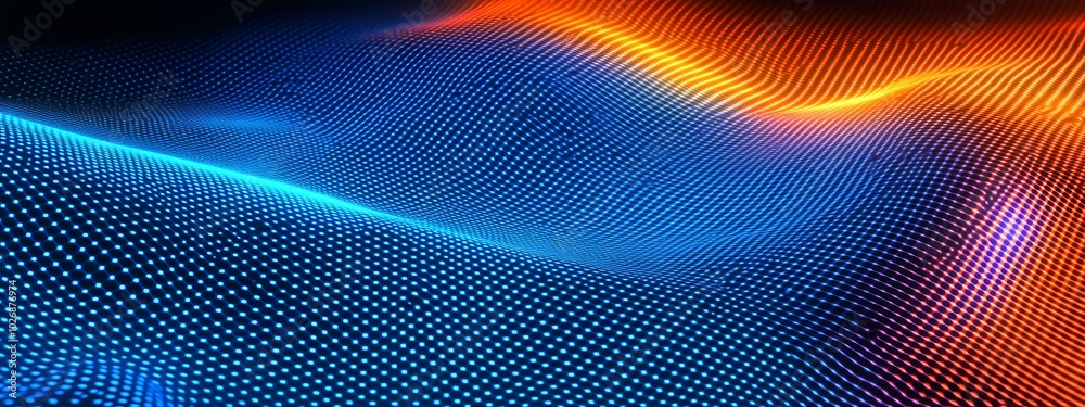 Abstract blue and orange wavy background with glowing dots. Abstract blue and orange wavy background with glowing dots.