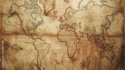 Vintage World Map with Detailed Geography and Textures