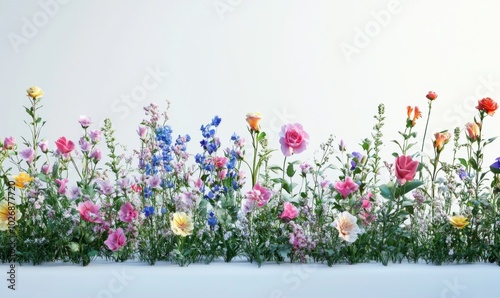 row of garden flowers in two point perspective photo