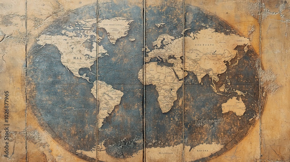 Naklejka premium Vintage World Map on Textured Background