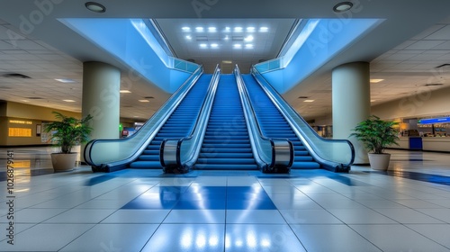 Blue Escalators in Modern Buil photo