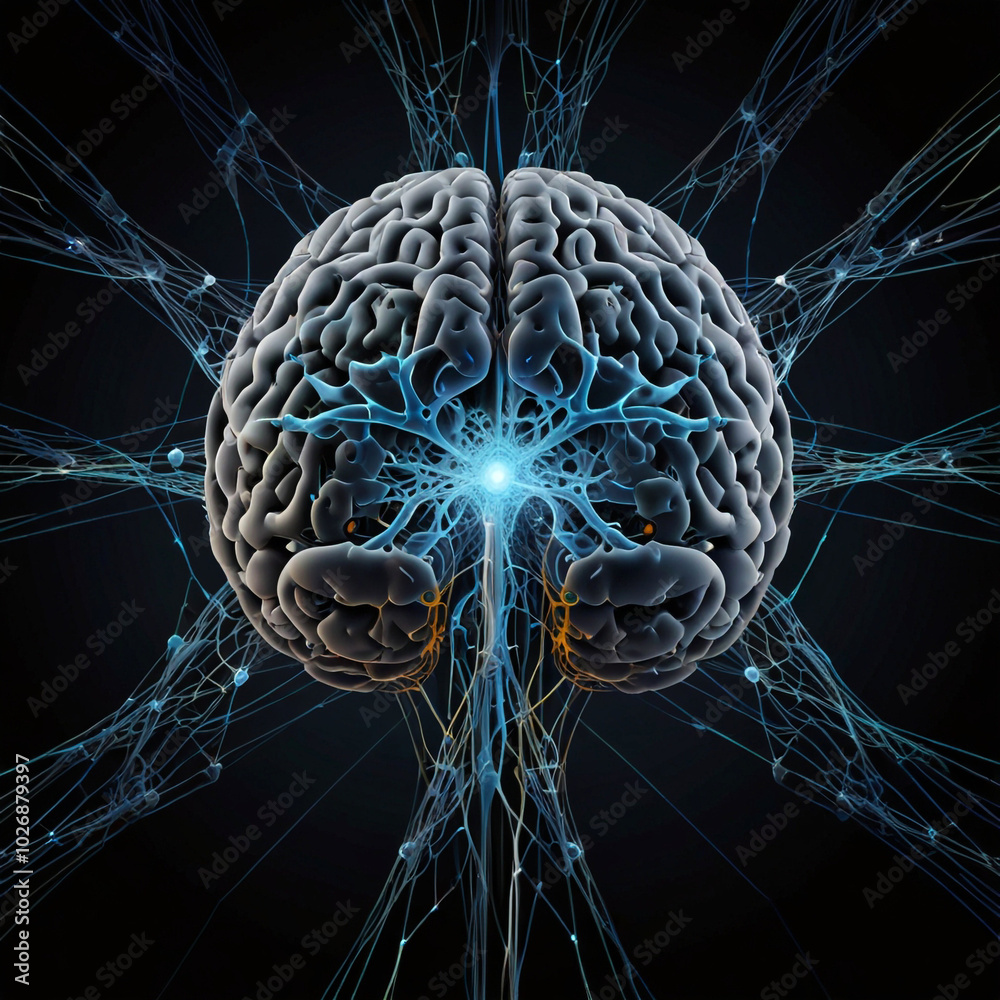 Fototapeta premium Mesmerizing Neural Network Visualization: Glowing Points and Intricate Connections in Soft Blues