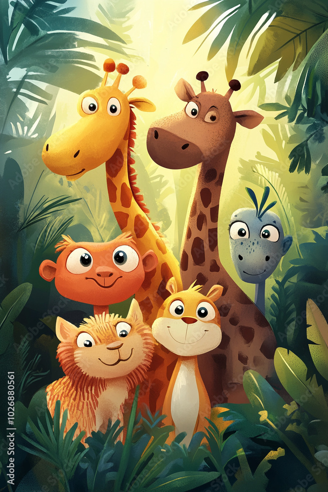 Naklejka premium Cute african animals, children illustration. .