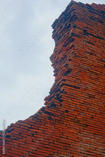 Red bricks of an ancient temple in Thailand