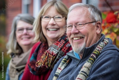 Portrait of a happy senior couple with their family in the background