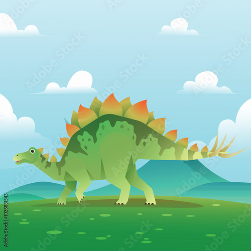 Stegosauroid dinosaur gradient illustrations vector