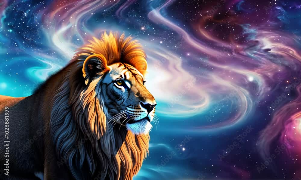 Majestic Lion in Cosmic Space Majestic Lion in Cosmic Space