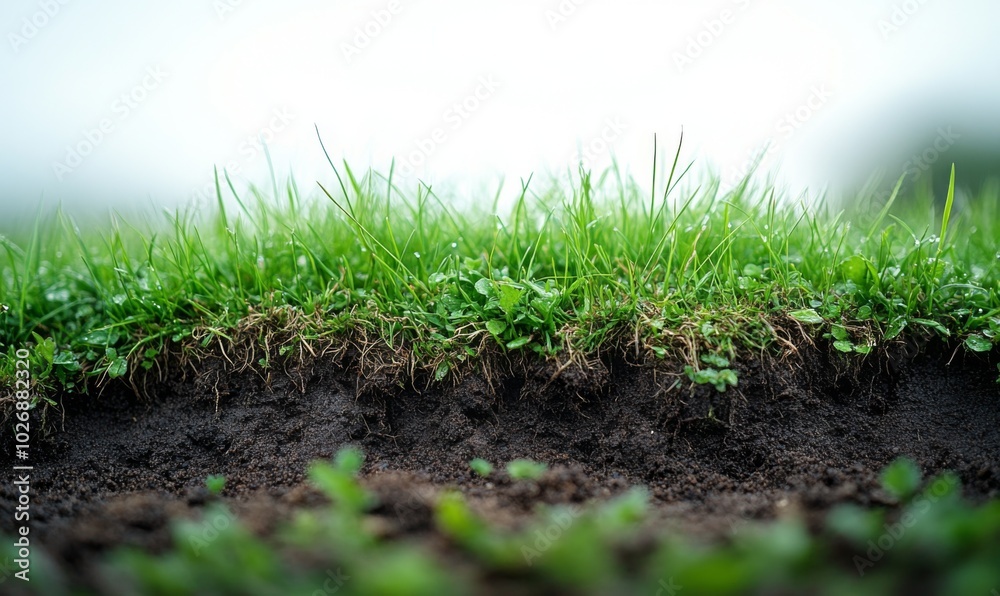 longitudinal section of the grass, there is a layer of grass above, and all the soil below is small soil particles longitudinal section of the grass, there is a layer of grass above, and all the soil below is small soil particles