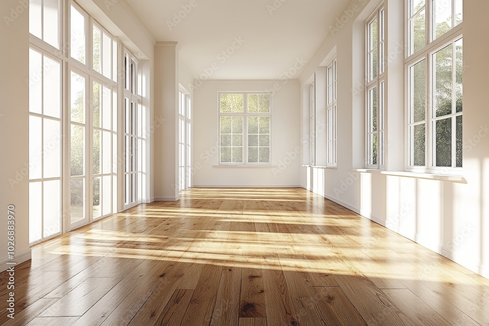 Empty Room with Large Windows and Wooden Floor Empty Room with Large Windows and Wooden Floor