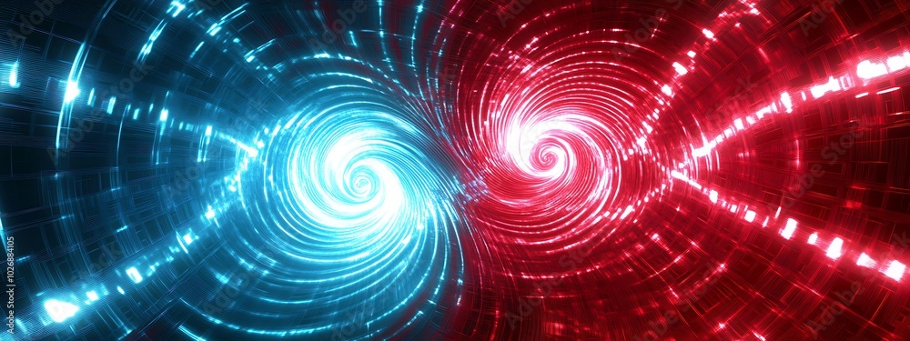 Obraz premium Abstract digital art with blue and red swirling lights.