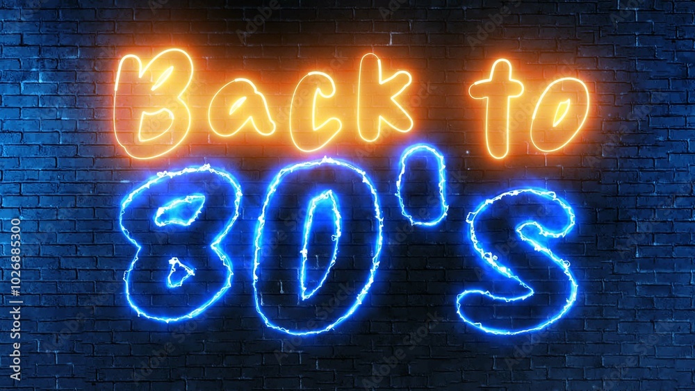 Back to 80s neon sign. Back to 80's text font with neon light. Luminous and shimmering haze inside the letters of the text Back to 80s. Back to 80s neon sign. Back to 80s neon sign. Back to 80's text font with neon light. Luminous and shimmering haze inside the letters of the text Back to 80s. Back to 80s neon sign.