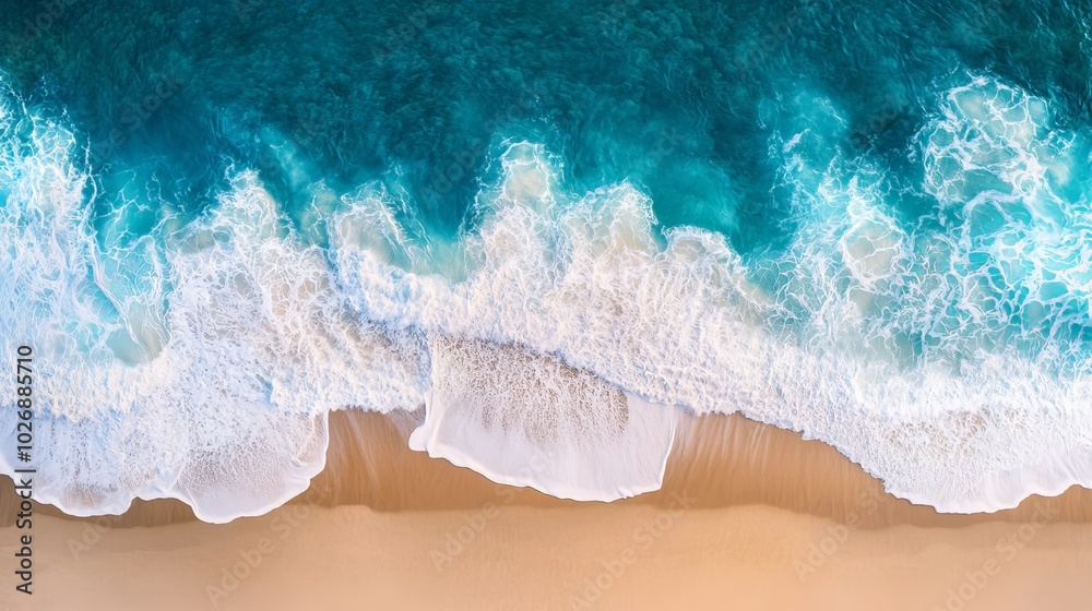 Fototapeta premium Serene Ocean Waves Crashing on Sandy Beach